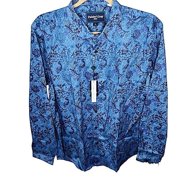 Paisley & Gray Slim Fit Floral Button Down Dress Shirt NWT Size Large Blue - Picture 1 of 7